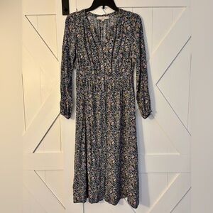 Loft blue floral midi dress. Size 4.